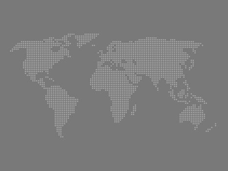 Dotted world map. Grey map on dark background. Vector illustration made of small circles.