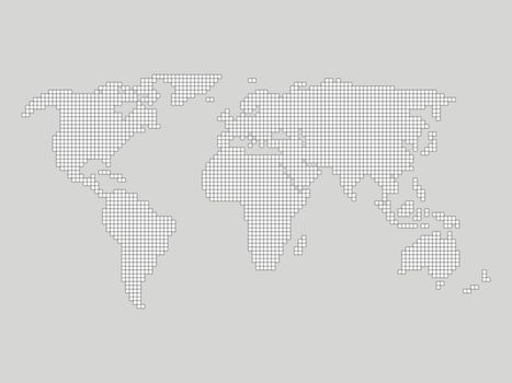 World map grid - tiled by small squares with black outline and white fill on grey background.