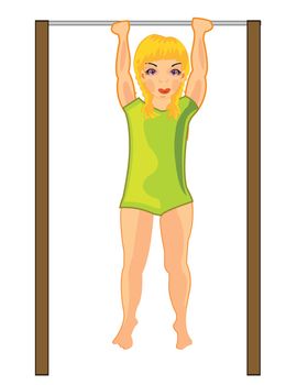 Making look younger girl is tightened on horizontal bar