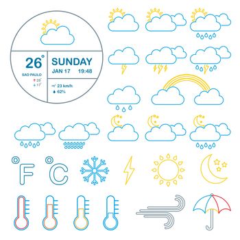 Set of icons meteorology, climate and weather, widget  template.