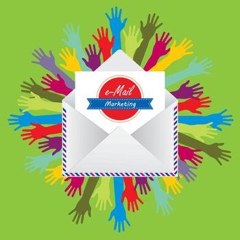 Letter envelope and hands representing the receiving e-mail marketing in the digital world