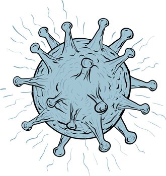 Drawing sketch style illustration of a virus, a small infectious agent  with nucleic acid molecule in a protein coat that causes infection on isolate background.