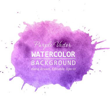 Purple paint splatter background vector. Watercolor splatter vector background for text, banner label, logo design. Watercolor paint splatter vector background. Isolated watercolor splatter vector art.
