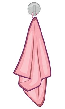 Clean rose towel hungs on wall.Vector illustration