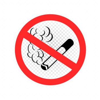 No smoking cigarette sign icon. Stop smoke sticker. Tobacco forbid sign on transparent background