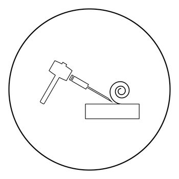 Hammer and wood carpentry icon black color in circle or round vector illustration