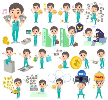Set of various poses of surgical operation green wear men_money