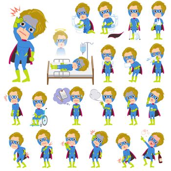 Set of various poses of super hero man Blue Green sickness