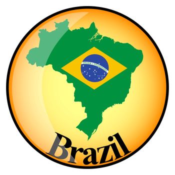 orange button with the image maps of button Brazil in the form of national flag