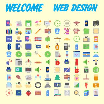 100 icon set. Trendy thin and simple icons for Web and Mobile. Light version. Vector illustration
