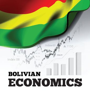 Bolvian economics vector illustration with bolivia flag and business chart, bar chart stock numbers bull market, uptrend line graph symbolizes the welfare growth