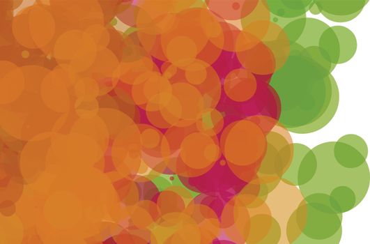 Red, orange, and green bubbles, grunge background vector. Ink splatter, blots, spot elements. Watercolor paint splashes pattern, fluid stains spots background.