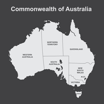 Map of Australia with internal regional boundaries, vector illustration