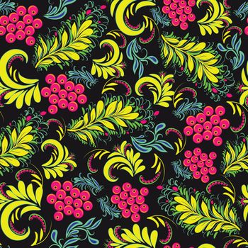 Vector Romantic Floral background in traditional russian style Hohloma traditional ornaments . Vintage seamless pattern folk -illustration