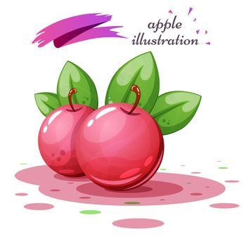 Apple leaf and juice - cartoon illustration. Vector eps 10