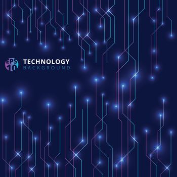 Abstract technology lines with lighting glow futuristic on dark blue background. Vector illustration