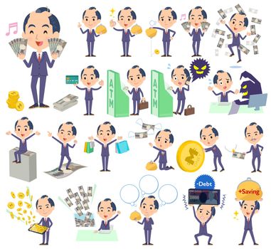 A set of businessman with concerning money and economy.There are also actions on success and failure.It's vector art so it's easy to edit.