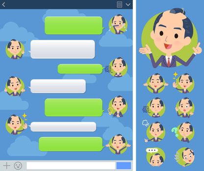 A set of businessman with expresses various emotions on the SNS screen.There are variations of emotions such as joy and sadness.It's vector art so it's easy to edit.