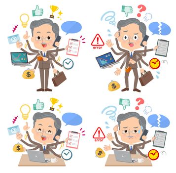A set of middle men who perform multitasking in the office.There are things to do smoothly and a pattern that is in a panic.It's vector art so it's easy to edit.