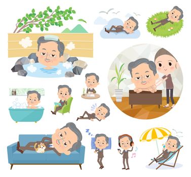 A set of middle men about relaxing.There are actions such as vacation and stress relief.It's vector art so it's easy to edit.