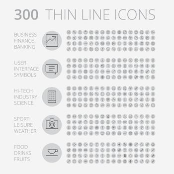 Thin Line Icons For Business, Interface, Leisure and Food. Vector eps10.