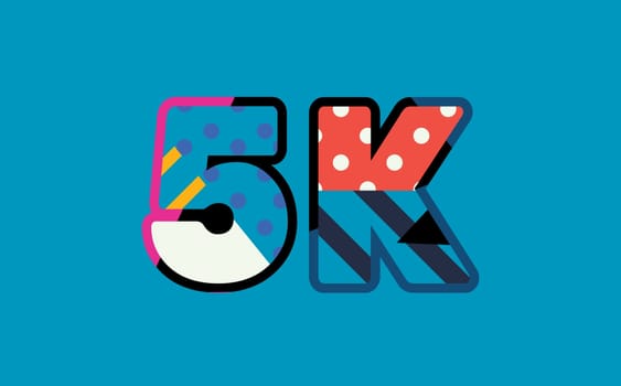 The word 5K concept written in colorful abstract typography. Vector EPS 10 available.