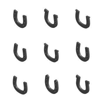 Set of different horseshoes isolated on white background. 3D isometric style, vector illustration