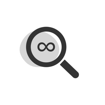 Magnifying glass infinity isolated web icon. Vector illustration