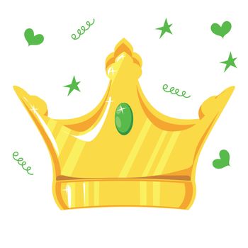 Vector illustration. Gold crown with precious stone on white background