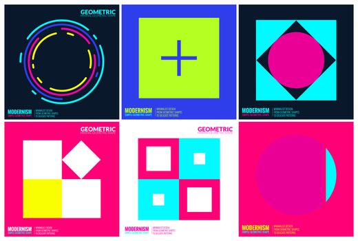 Simplicity Geometric Design Set Clean Lines and Colorful Forms In Blue Yellow Pink, Gradient