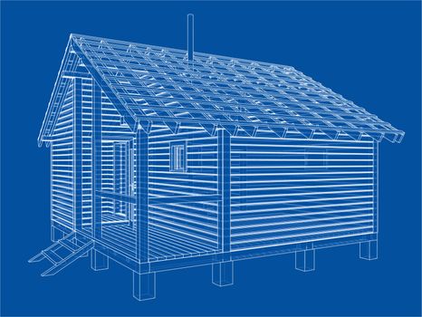 Sketch of small house. Vector rendering of 3d. Wire-frame style. The layers of visible and invisible lines are separated