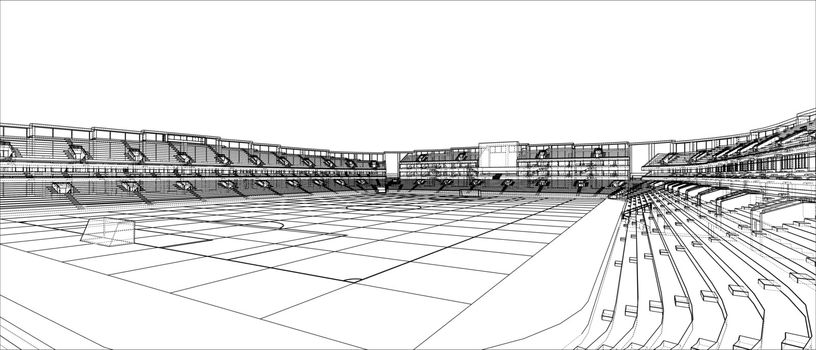 Sketch of Football stadium. Vector rendering of 3d. Wire-frame style