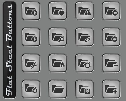 Folders vector web icons on the flat steel buttons