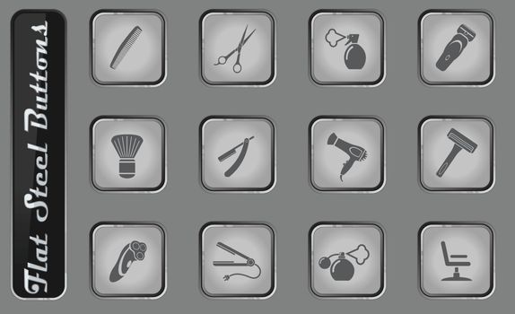 Barbershop vector web icons on the flat steel buttons