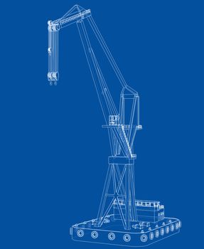 Floating crane. Vector rendering of 3d. Wire-frame style. The layers of visible and invisible lines are separated