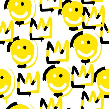 Vector emoji crown seamless pattern. Trendy endless unique wallpaper with design elements
