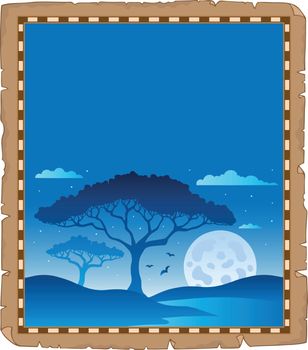 Parchment with savannah night scenery - eps10 vector illustration.