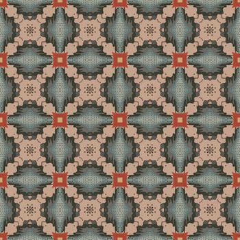 Seamless illustrated pattern made of abstract elements in beige, red, yellow, brown and gray