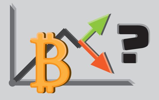 Financial concept illistration. Up or down bitcoin graph.