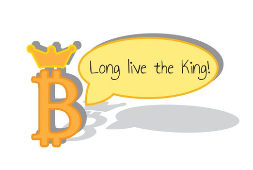 Bitcoin concept. Long live the king speech bubble and kingdom crown.