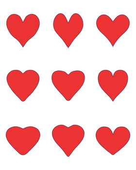 Set of heart icons on a white background, love symbol