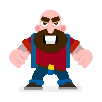 Aggressive Man With Fists Ready To Fight Vector Illustration On White Background
