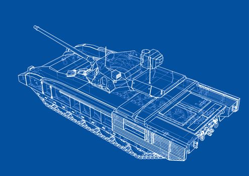 Blueprint of realistic tank. Vector EPS10 format, rendering of 3d