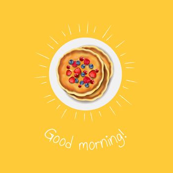Good Morning Banner With Pancakes With Gradient Mesh, Vector Illustration