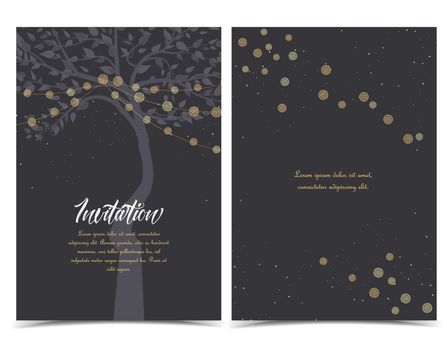 Vector illustration of light cords on a dark background. String Lights. Cheerful party and celebration