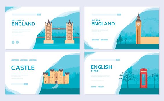 England country ornament travel tour concept. London traditional brochure card set. Ethnic template of flyear, web banner, ui header, enter site. Layout invintation modern