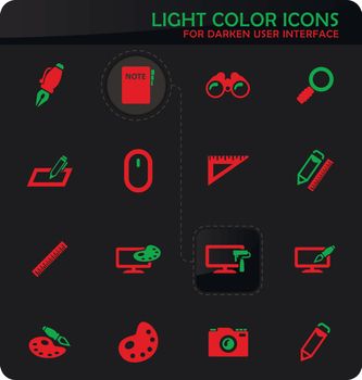 Design easy color vector icons on darken background for user interface design