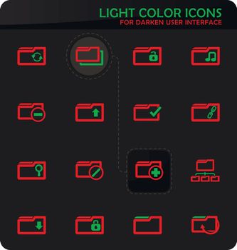 Folder easy color vector icons on darken background for user interface design