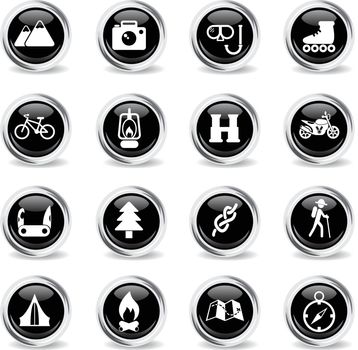active recreation icons - black round chrome buttons