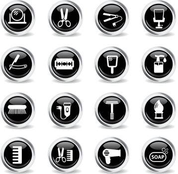 barbershop vector icons - black round chrome buttons
